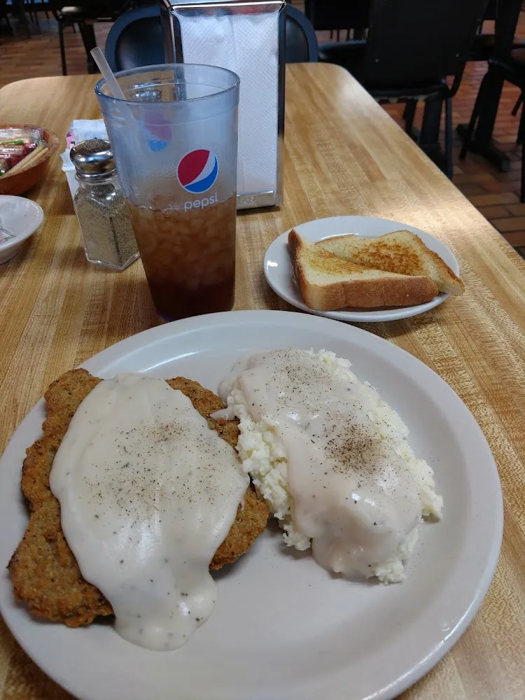 Country Fried Steak Mashed Potatoes Cottage Cheese and Texas Toast
